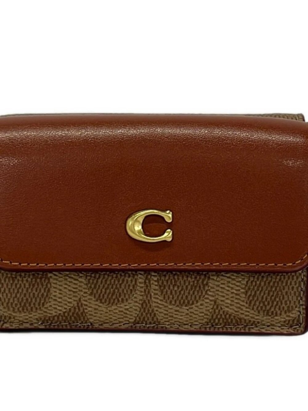 COACH CM438 Khaki Brown PVC Leather Trifold Wallet